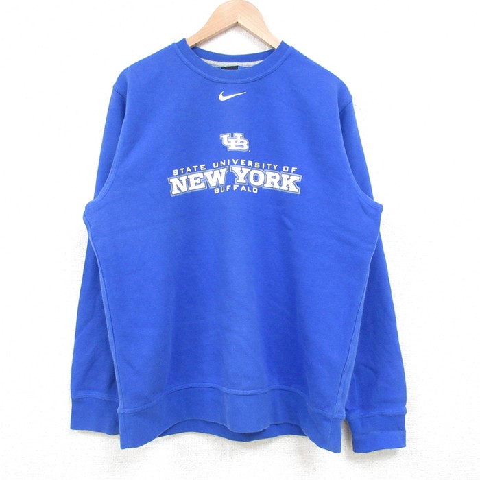 L★古着 ナイキ NIKE 長袖 スウェット メンズ ニューヨーク 大学 クルーネック 青 ブルー 25feb21 中古 スエット トレーナー トップス