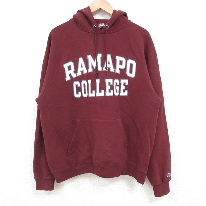 L★古着 チャンピオン Champion 長袖 スウェット パーカー メンズ RAMAPO カレッジ エンジ 25feb21 中古 スエット トレーナー トップス