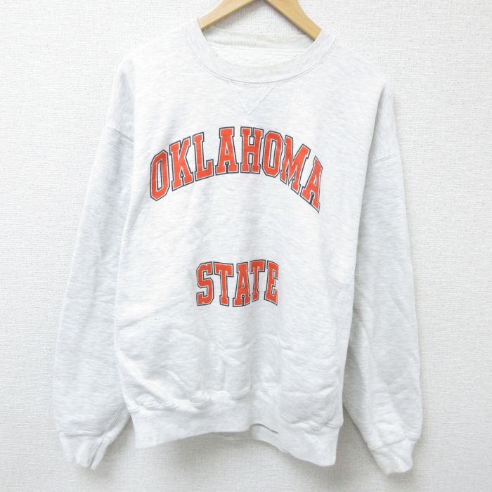 XL★古着 ラッセル 長袖 スウェット メンズ 90年代 90s オクラホマ クルーネック USA製 薄グレー 霜降り 25feb21 中古 スエット トレーナー トップス