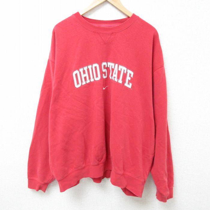 XL★古着 ナイキ NIKE 長袖 スウェット メンズ 00年代 00s オハイオ 刺繍 大きいサイズ クルーネック 赤 レッド 25feb21 中古 スエット トレーナー トップス