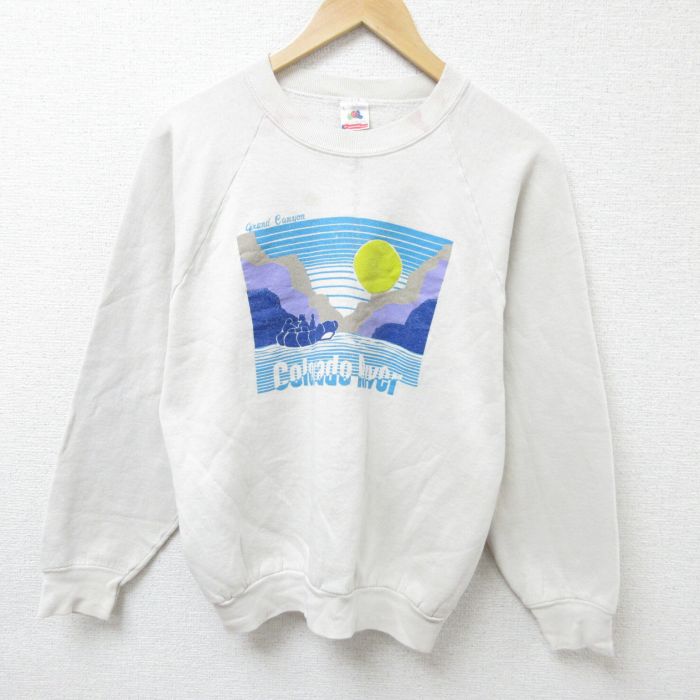 M★古着 フルーツオブザルーム 長袖 スウェット メンズ 90年代 90s グランドキャニオン ラグラン クルーネック USA製 ベージュ カーキ 25feb21 中古 スエット トレーナー トップス