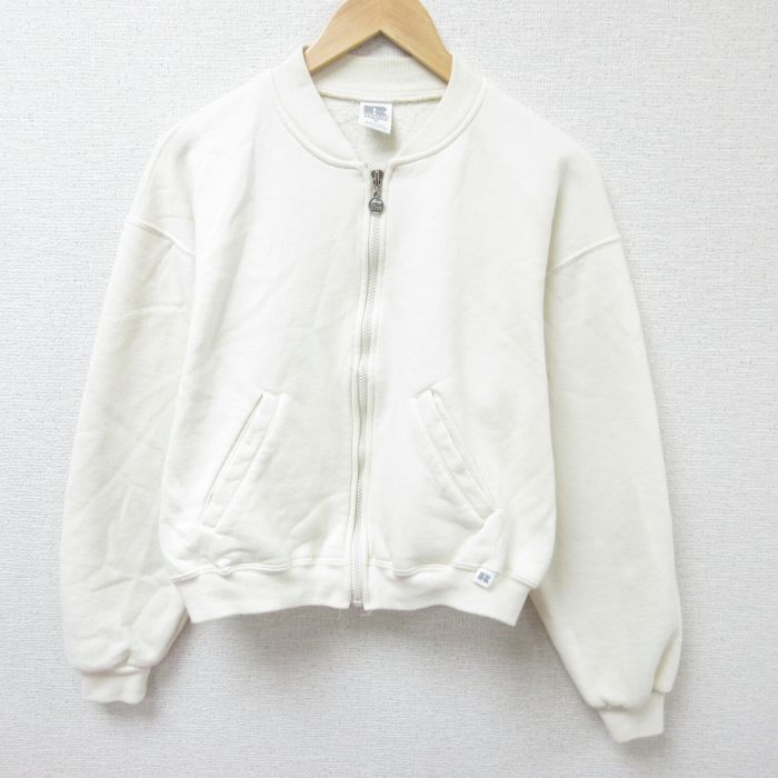 L★古着 ラッセル 長袖 フルジップ スウェット メンズ 90年代 90s 無地 USA製 白 ホワイト 25feb21 中古 スエット トレーナー トップス