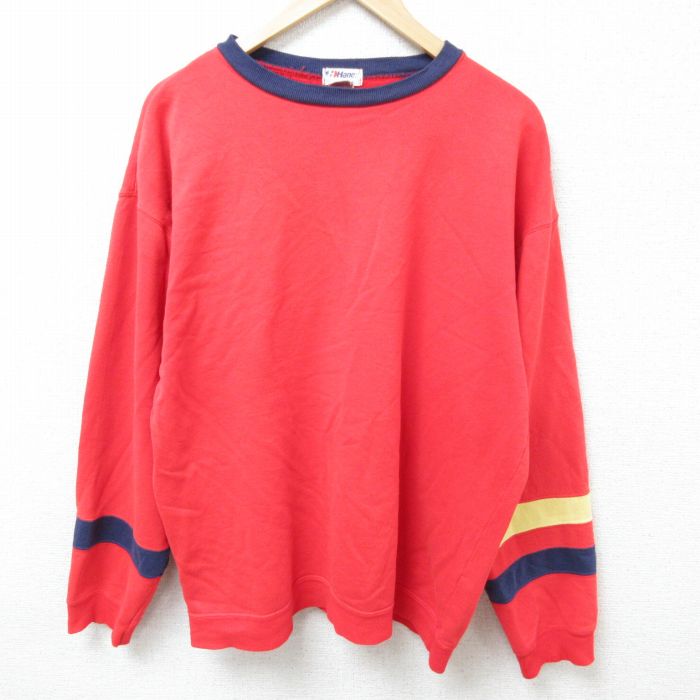 XL★古着 ヘインズ Hanes 長袖 スウェット メンズ 90年代 90s 無地 クルーネック USA製 赤 レッド 25feb21 中古 スエット トレーナー トップス