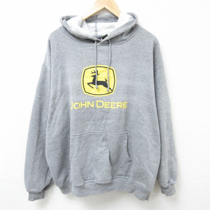 XL★古着 長袖 スウェット パーカー メンズ ジョンディア 大きいサイズ 濃グレー 霜降り 25feb21 中古 スエット トレーナー トップス