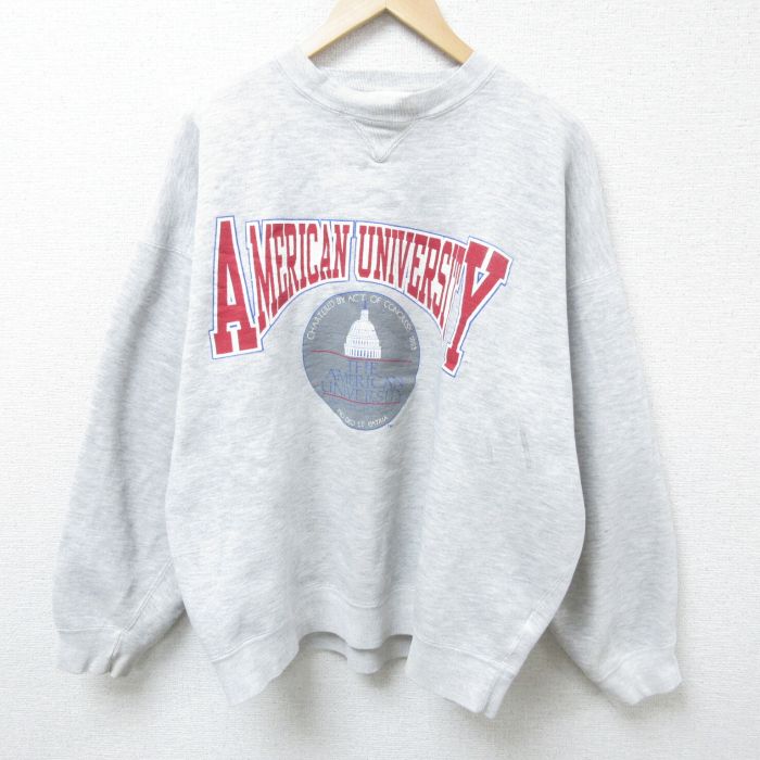 【50%OFF】XL★古着 長袖 スウェット メンズ 00年代 00s アメリカン 大学 大きいサイズ クルーネック グレー 霜降り 25feb21 中古 スエット トレーナー トップス