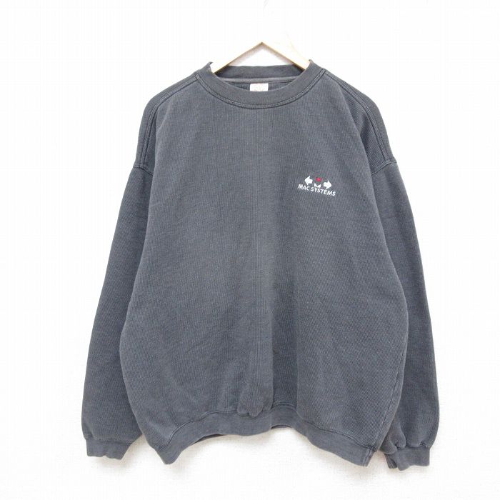 XL★古着 長袖 スウェット メンズ 90年代 90s MAC SYSTEMS 大きいサイズ クルーネック 濃グレー 【spe】 25feb22 中古 スエット トレーナー トップス