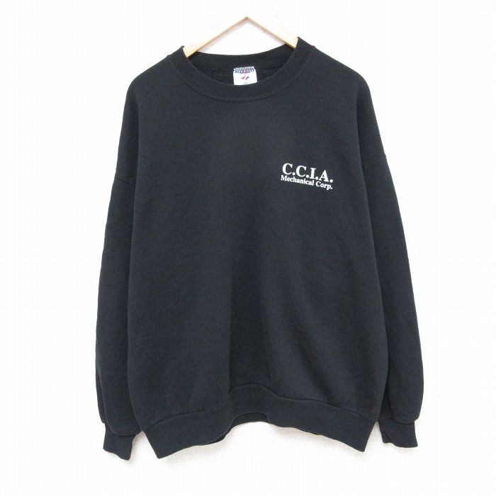 【50%OFF】XL★古着 ジャージーズ 長袖 スウェット メンズ 90年代 90s CCIA 大きいサイズ クルーネック USA製 黒 ブラック 25feb22 中古 スエット トレーナー トップス