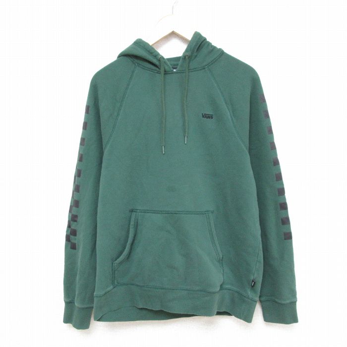 L★古着 バンズ VANS 長袖 スウェット パーカー メンズ ワンポイントロゴ ラグラン 緑 グリーン 25feb22 中古 スエット トレーナー トップス