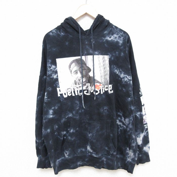 【50%OFF】XL★古着 長袖 スウェット パーカー メンズ 映画 ポエティックジャスティス トゥパック 2パック 2PAC 大きいサイズ 黒他 ブラック タイダイ 25feb22 中古 スエット トレーナー トップス