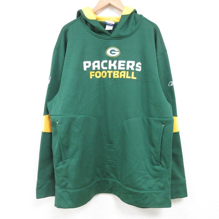 XL★古着 リーボック REEBOK 長袖 スウェット パーカー メンズ 00年代 00s NFL グリーンベイパッカーズ 大きいサイズ ロング丈 ポリエステル 緑 グリーン アメフト スーパーボウル 25feb22 中古 スエット トレーナー トップス