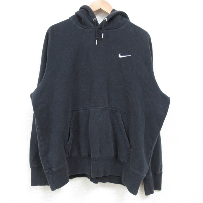 XL★古着 ナイキ NIKE 長袖 スウェット パーカー メンズ ワンポイントロゴ 黒 ブラック 25feb22 中古 スエット トレーナー トップス