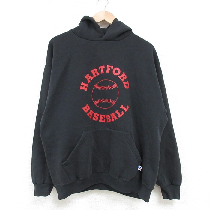 L★古着 ラッセル 長袖 スウェット パーカー メンズ 00年代 00s ハートフォード 野球 黒 ブラック 25feb22 中古 スエット トレーナー トップス