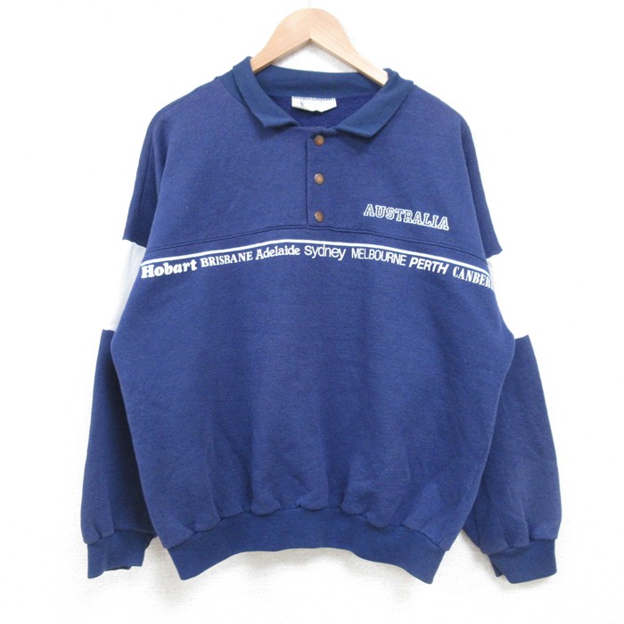 L★古着 長袖 スウェット メンズ 00年代 00s オーストリア 襟付き 紺 ネイビー 25feb22 中古 スエット トレーナー トップス