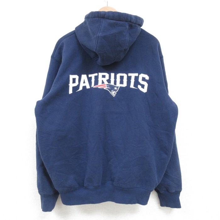 XL★古着 長袖 フルジップ スウェット パーカー メンズ NFL ニューイングランドペイトリオッツ 紺 ネイビー 内側ボア アメフト スーパーボウル 25feb22 中古 スエット トレーナー トップス