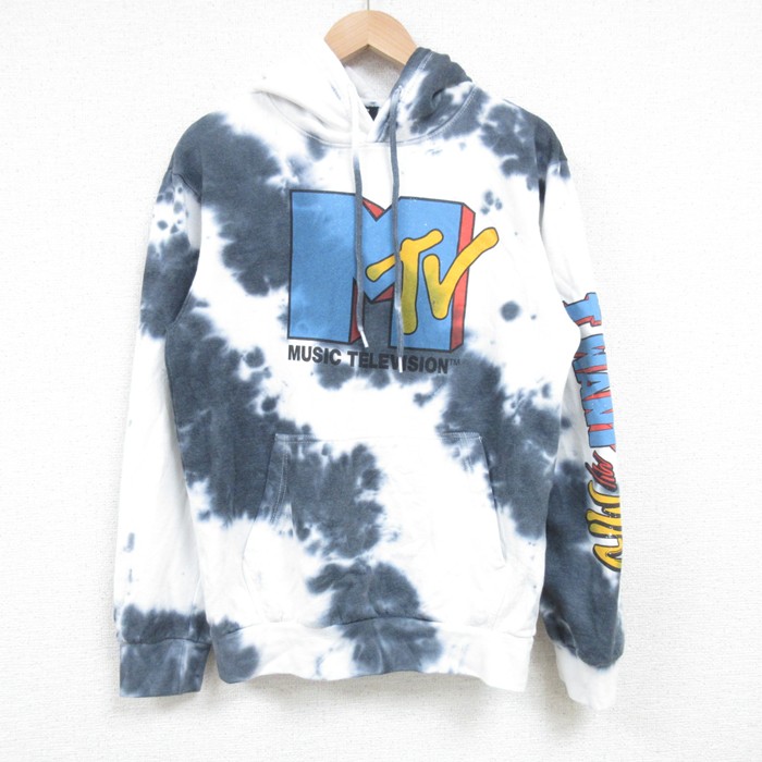 S★古着 長袖 スウェット パーカー メンズ MTV ミュージックテレビジョン 白他 ホワイト タイダイ 25feb22 中古 スエット トレーナー トップス