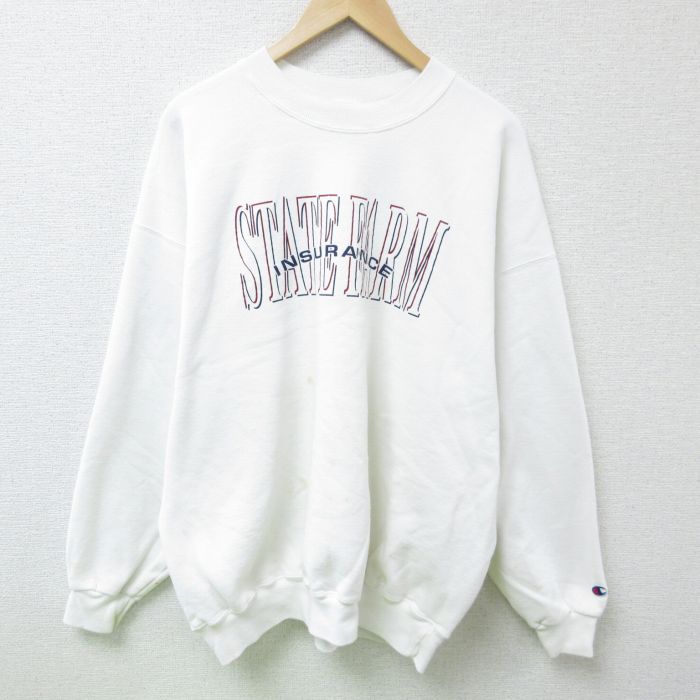 XL★古着 チャンピオン Champion 長袖 スウェット メンズ 90年代 90s ステートファーム 大きいサイズ クルーネック USA製 白 ホワイト 25feb22 中古 スエット トレーナー トップス