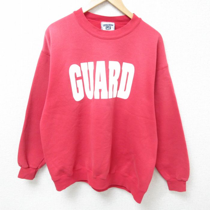 XL★古着 リー Lee 長袖 スウェット メンズ 00年代 00s GUARD クルーネック 赤 レッド 25feb22 中古 スエット トレーナー トップス