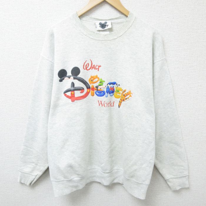 【50%OFF】XL★古着 長袖 スウェット メンズ 00年代 00s ディズニー DISNEY ミッキー MICKEY MOUSE ドナルドダック クルーネック 薄グレー 霜降り 25feb22 中古 スエット トレーナー トップス