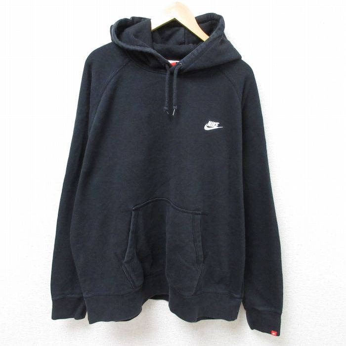 XL★古着 ナイキ NIKE 長袖 スウェット パーカー メンズ ワンポイントロゴ 大きいサイズ ラグラン 黒 ブラック 25feb22 中古 スエット トレーナー トップス