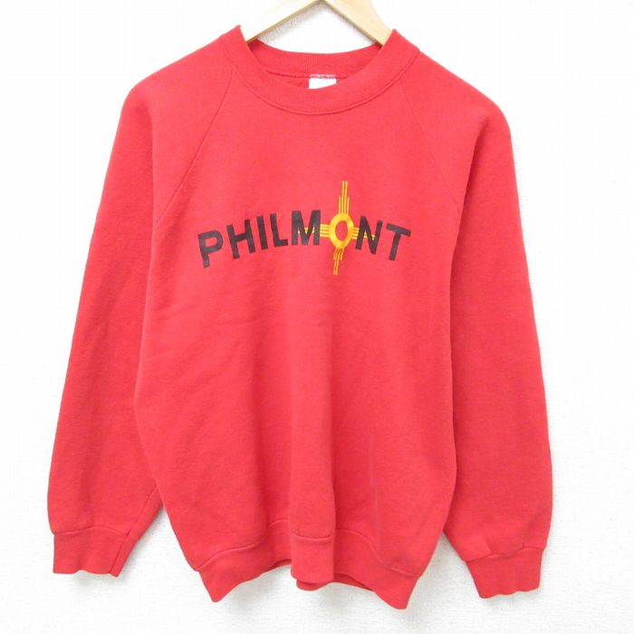 【50%OFF】M★古着 フルーツオブザルーム 長袖 スウェット メンズ 90年代 90s PHILMONT ラグラン クルーネック USA製 赤 レッド 25feb22 中古 スエット トレーナー トップス