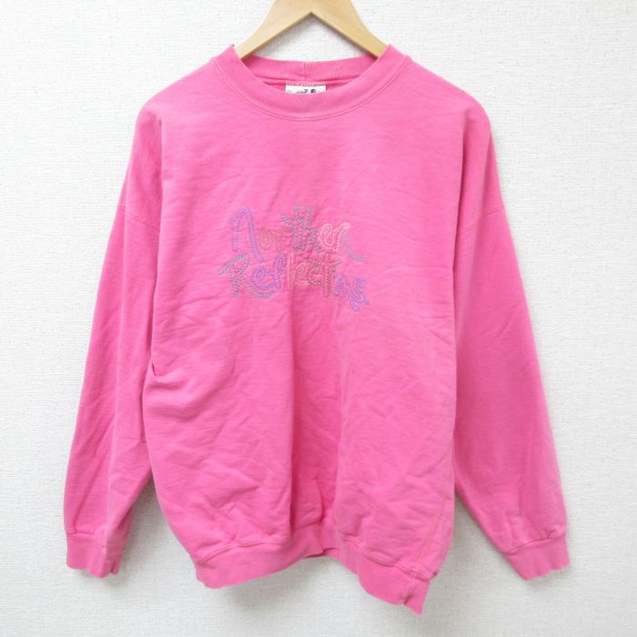【50%OFF】L★古着 長袖 スウェット メンズ 00年代 00s ノーザンリフレクションズ 刺繍 クルーネック 濃ピンク 25feb22 中古 スエット トレーナー トップス