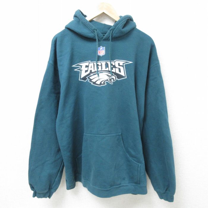 【50%OFF】XL★古着 リーボック REEBOK 長袖 スウェット パーカー メンズ NFL フィラデルフィアイーグルス 大きいサイズ 青緑 アメフト スーパーボウル 25feb22 中古 スエット トレーナー トップス