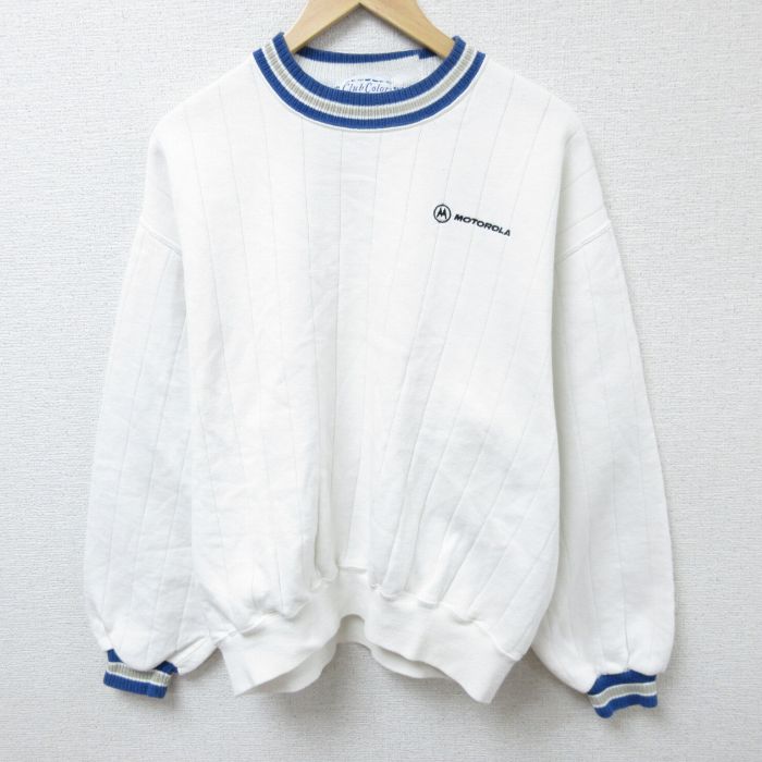 L★古着 長袖 スウェット メンズ 90年代 90s MOTOROLA クルーネック USA製 白 ホワイト 25feb22 中古 スエット トレーナー トップス