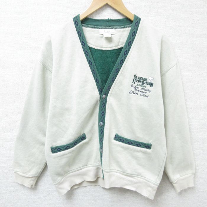 L★古着 ギャップ GAP 長袖 スウェット カーディガン メンズ 90年代 90s シロクマ Vネック ベージュ カーキ 霜降り 25feb22 中古 スエット トレーナー トップス