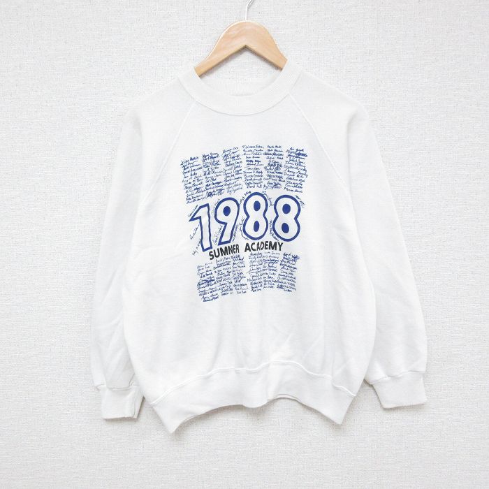 L★古着 長袖 スウェット メンズ 80年代 80s スヌーピー SNOOPY ラグラン クルーネック 白 ホワイト 【spe】 25feb25 中古 スエット トレーナー トップス