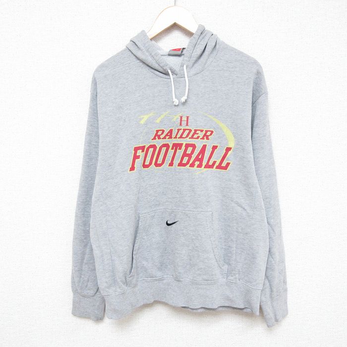 L★古着 ナイキ NIKE 長袖 スウェット パーカー メンズ 00年代 00s フットボール グレー 霜降り 25feb25 中古 スエット トレーナー トップス
