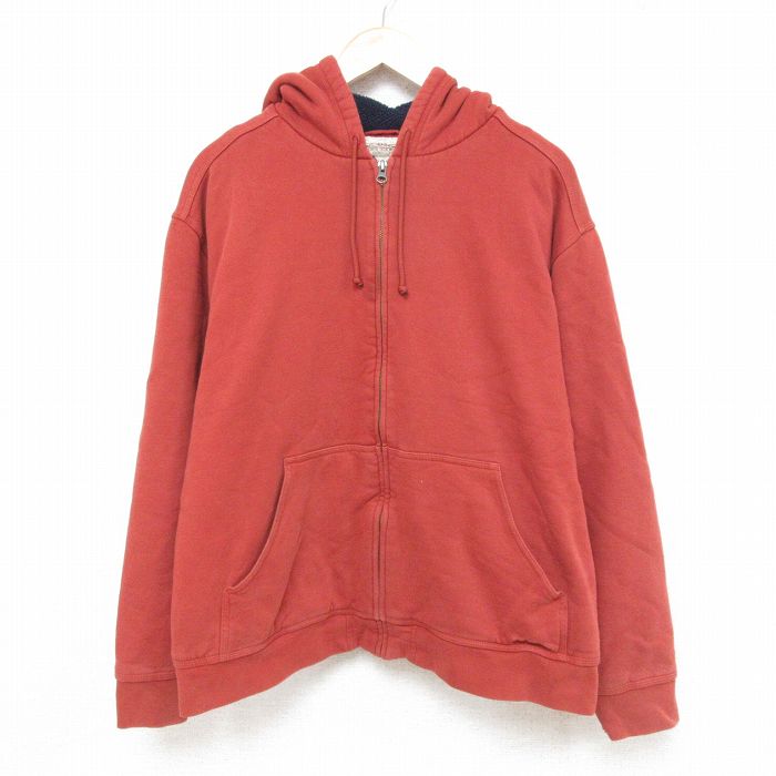 XL★古着 エルエルビーン LLBEAN 長袖 フルジップ スウェット パーカー メンズ 00年代 00s 無地 濃オレンジ 内側ボア 25feb25 中古 スエット トレーナー トップス