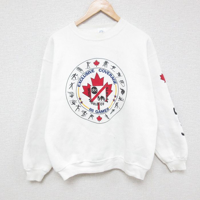 【50%OFF】L★古着 長袖 スウェット メンズ 90年代 90s カナダ クルーネック USA製 白 ホワイト 25feb25 中古 スエット トレーナー トップス