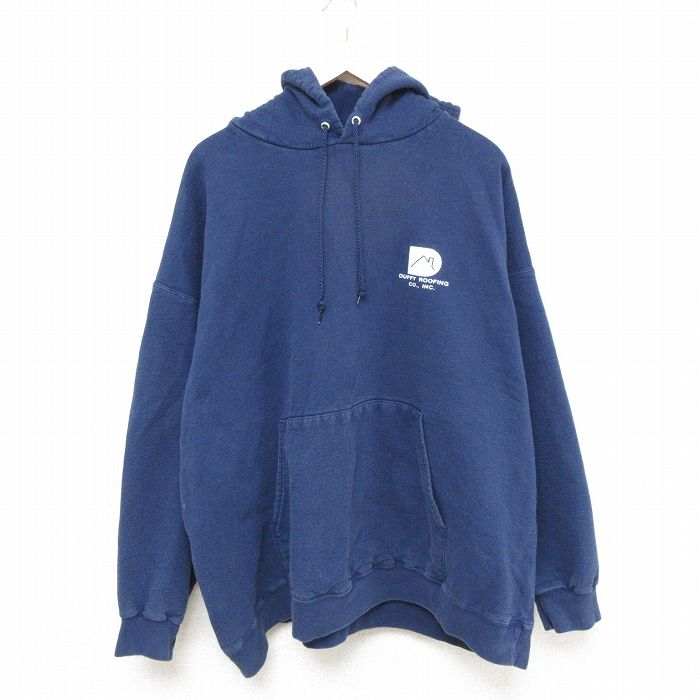 XL★古着 ヘインズ Hanes 長袖 スウェット パーカー メンズ 00年代 00s DUFFY ROOFING 大きいサイズ 紺 ネイビー 25feb25 中古 スエット トレーナー トップス