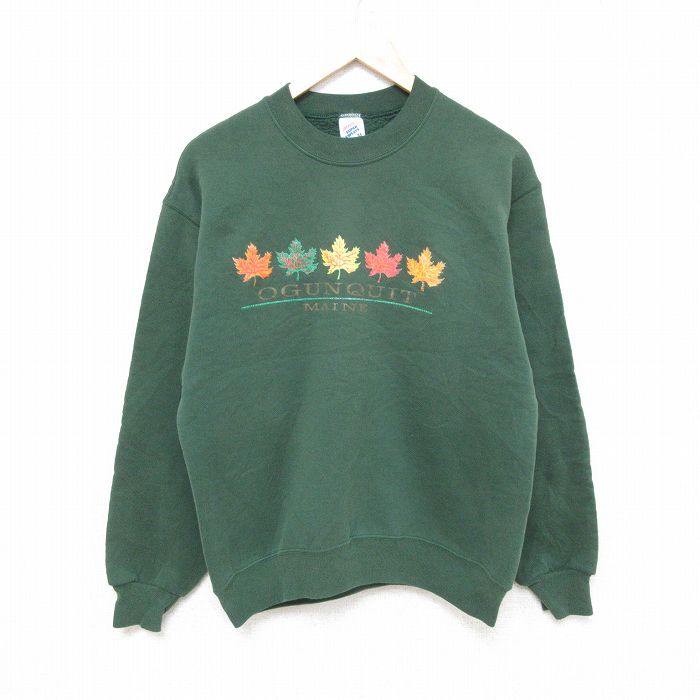 【50%OFF】M★古着 ジャージーズ 長袖 スウェット メンズ 90年代 90s 紅葉 メイン クルーネック USA製 緑 グリーン 25feb25 中古 スエット トレーナー トップス