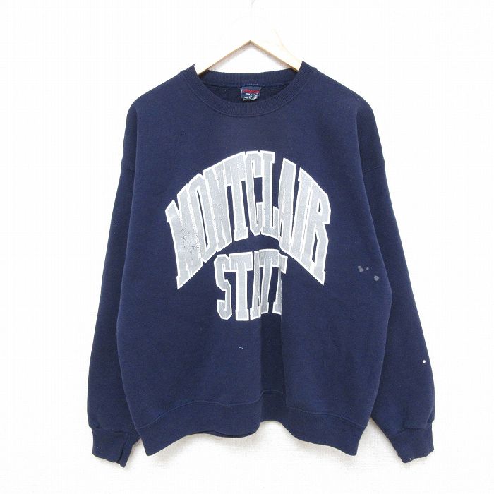 XL★古着 ジャンスポーツ 長袖 スウェット メンズ 90年代 90s モントクレア クルーネック USA製 紺 ネイビー 25feb25 中古 スエット トレーナー トップス
