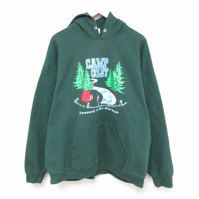 【50%OFF】XL★古着 ジャージーズ 長袖 スウェット パーカー メンズ 00年代 00s キャンプ 木 大きいサイズ 緑 グリーン 25feb25 中古 スエット トレーナー トップス