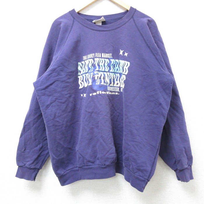 【50%OFF】XL★古着 長袖 スウェット メンズ 00年代 00s save the earth ラグラン クルーネック 紫 パープル 25feb25 中古 スエット トレーナー トップス
