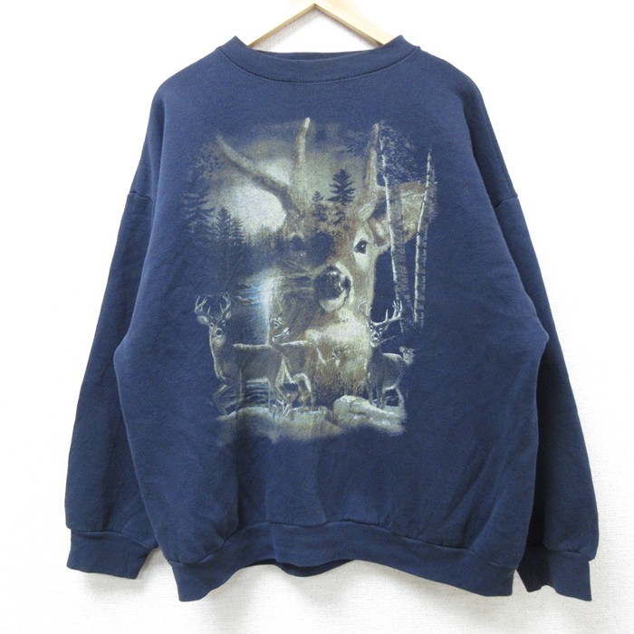 XL★古着 TULTEX 長袖 スウェット メンズ 90年代 90s シカ クルーネック USA製 紺 ネイビー 25feb25 中古 スエット トレーナー トップス