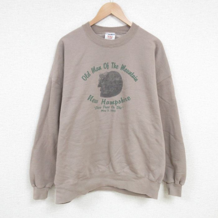 【50%OFF】XL★古着 ジャージーズ 長袖 スウェット メンズ 00年代 00s ニューハンプシャー 大きいサイズ クルーネック 薄茶 ブラウン 25feb26 中古 スエット トレーナー トップス
