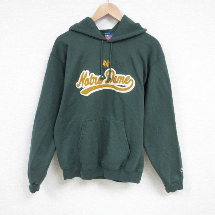 【50%OFF】M★古着 チャンピオン Champion 長袖 スウェット パーカー メンズ 00年代 00s ノートルダム 刺? 緑 グリーン 25feb26 中古 スエット トレーナー トップス