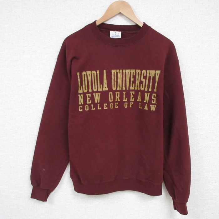 M★古着 チャンピオン Champion 長袖 スウェット メンズ ロヨラ 大学 ニューオーリンズ クルーネック エンジ 25feb26 中古 スエット トレーナー トップス