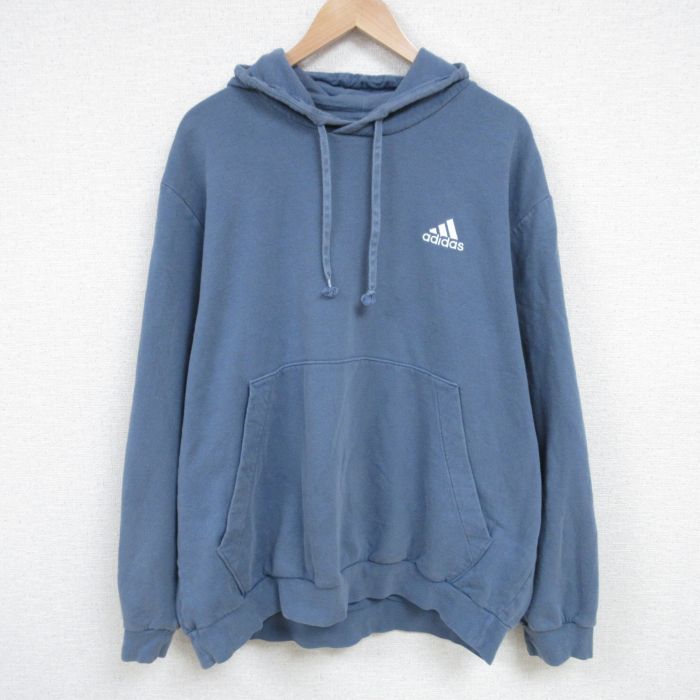 XL★古着 アディダス adidas 長袖 スウェット パーカー メンズ ワンポイントロゴ 大きいサイズ 薄紺 ネイビー 25feb26 中古 スエット トレーナー トップス