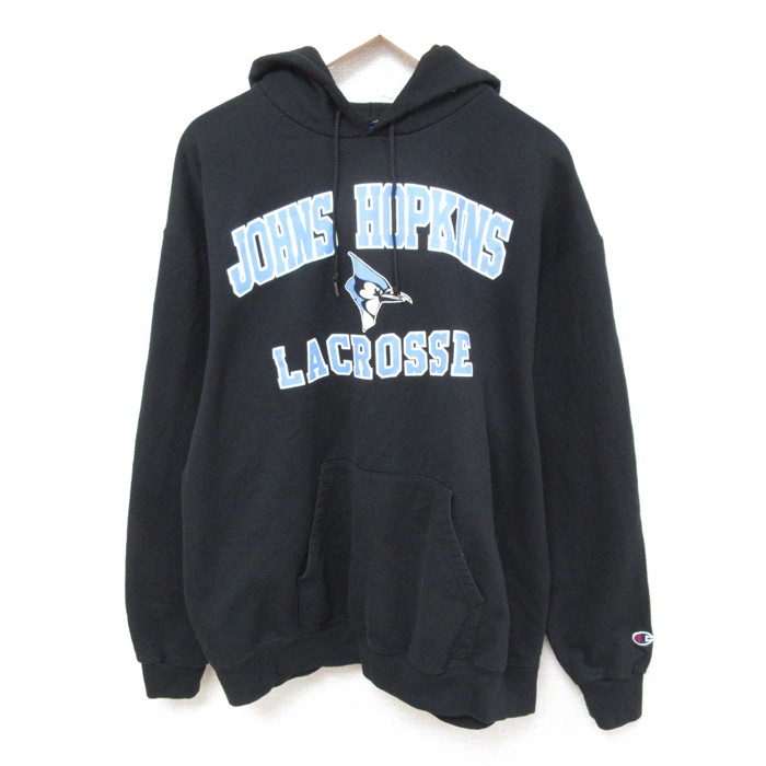 XL★古着 チャンピオン Champion 長袖 スウェット パーカー メンズ 00年代 00s ラクロス 鳥 黒 ブラック 25feb27 中古 スエット トレーナー トップス
