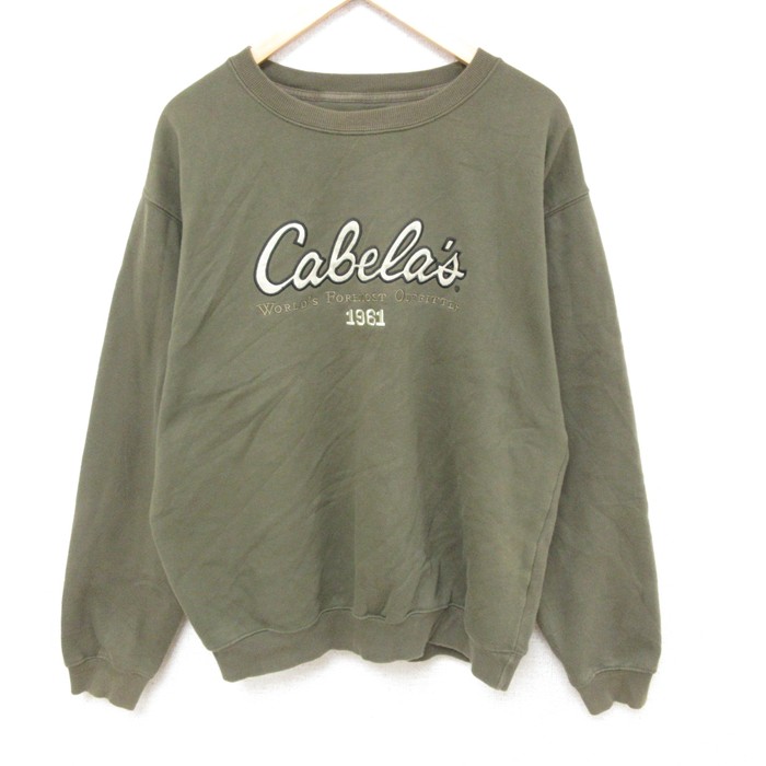 【50%OFF】XL★古着 カベラス 長袖 スウェット メンズ ビッグロゴ 刺繍 クルーネック 濃緑 グリーン 25feb27 中古 スエット トレーナー トップス