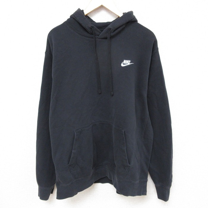 XL★古着 ナイキ NIKE 長袖 スウェット パーカー メンズ ワンポイントロゴ 大きいサイズ 黒 ブラック 25feb27 中古 スエット トレーナー トップス