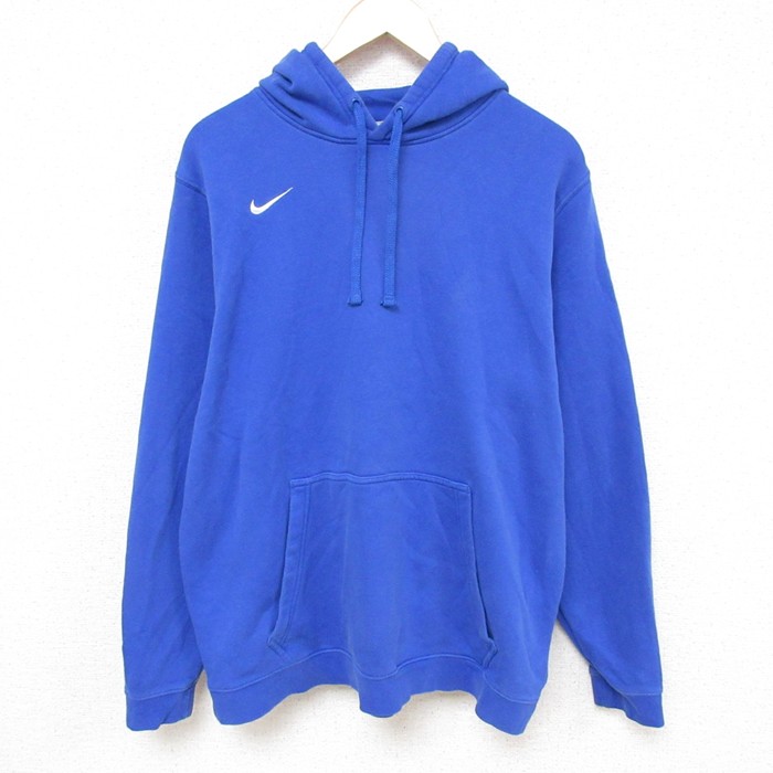 XL★古着 ナイキ NIKE 長袖 スウェット パーカー メンズ ワンポイントロゴ 大きいサイズ 青 ブルー 25feb27 中古 スエット トレーナー トップス