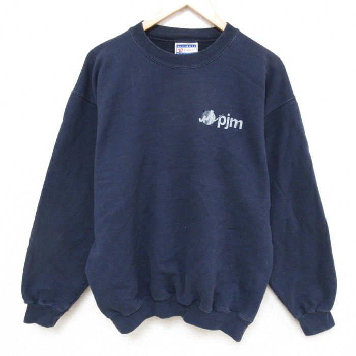 【50%OFF】L★古着 ヘインズ Hanes 長袖 スウェット メンズ 00年代 00s ｐｊｍ クルーネック 紺 ネイビー 25feb27 中古 スエット トレーナー トップス