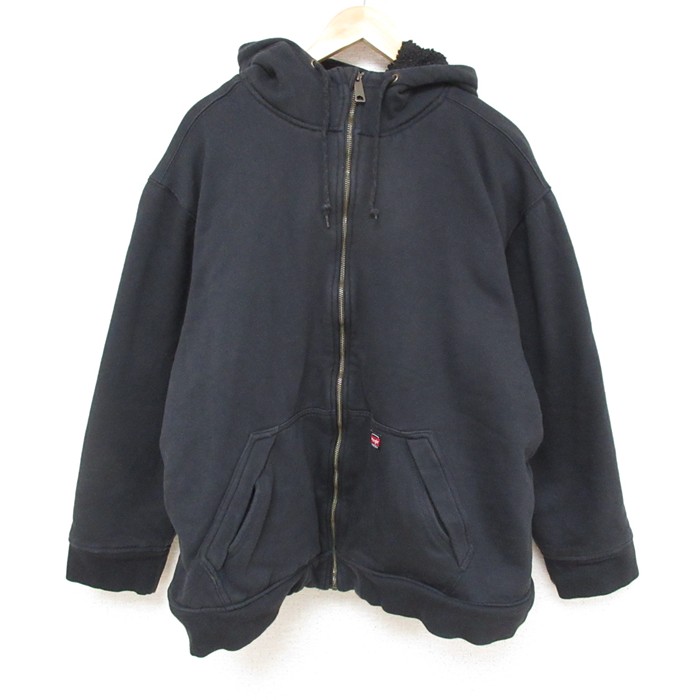 XL★古着 ラングラー Wrangler 長袖 フルジップ スウェット パーカー メンズ 無地 大きいサイズ 黒 ブラック 内側ボア 25feb27 中古 スエット トレーナー トップス