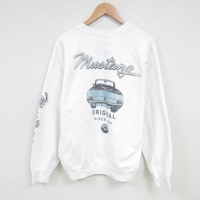 L★古着 長袖 スウェット メンズ フォード マスタング クルーネック 白 ホワイト 25feb27 中古 スエット トレーナー トップス