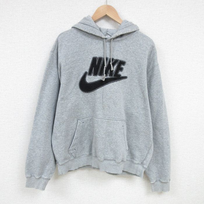 XL★古着 ナイキ NIKE 長袖 スウェット パーカー メンズ ビッグロゴ 大きいサイズ グレー 霜降り 25feb27 中古 スエット トレーナー トップス